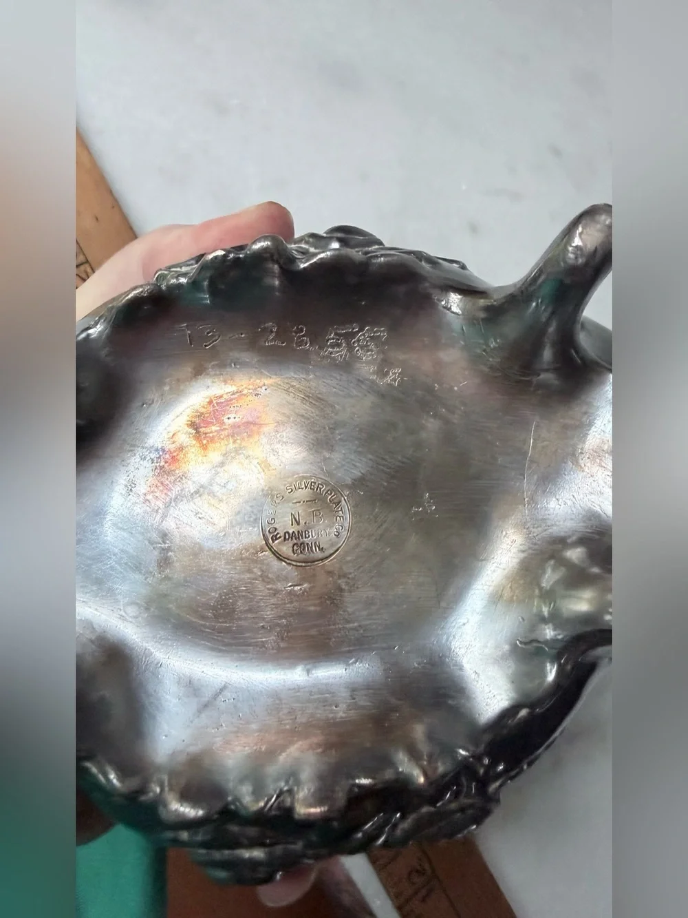 antique Rogers silverplate dresser box features an intricate Art Nouveau floral
